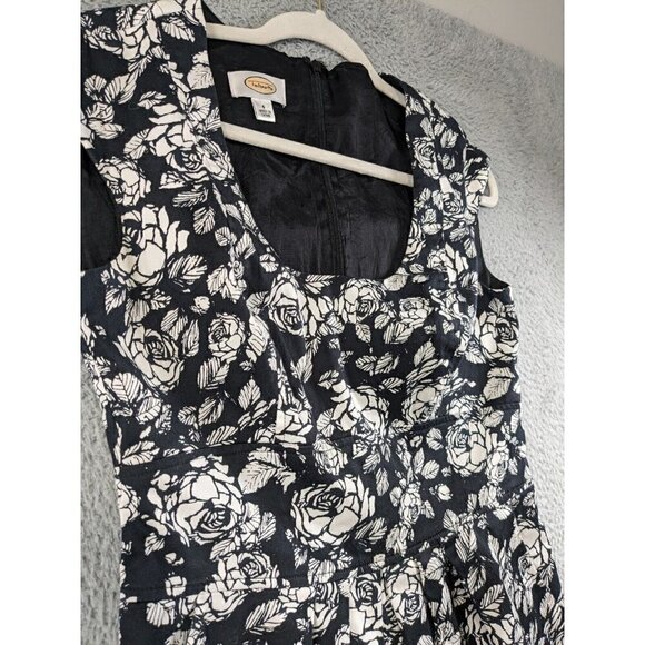 Talbots Dress Womens 4 Roses Boho Floral Black White Cotton Stretch Pockets - Picture 10 of 16